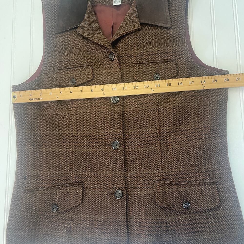 Vintage Talbots Houndstooth Lambswool Vest Suede Collar Made USA Womens Medium - Picture 4 of 9
